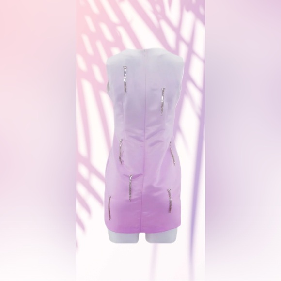 Cynthia Rowley White Pink Shimmer Satin Rhinestone Tassels Dress, Sz 6 NWT - Picture 2 of 5